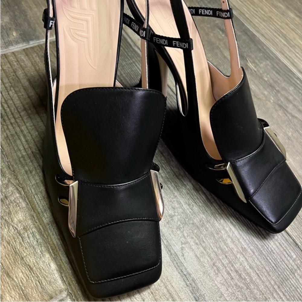 Fendi Black Heels with Slingback and Textured Design NWOT